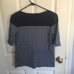 Pima Cotton Navy & White Stripe Mid Length T Shirt